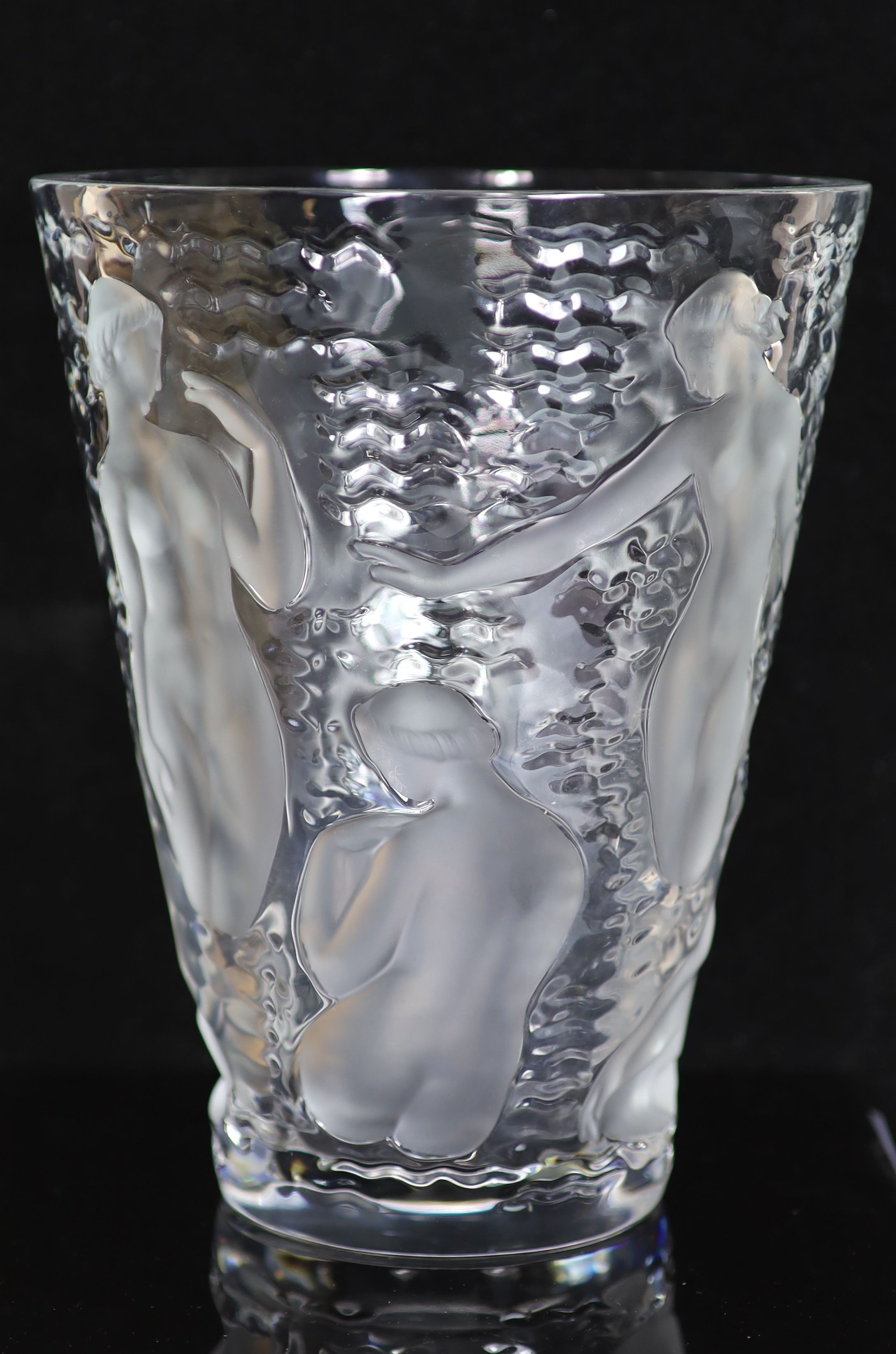 A Lalique 'Ondines' frosted glass vase, post war, 24cm high